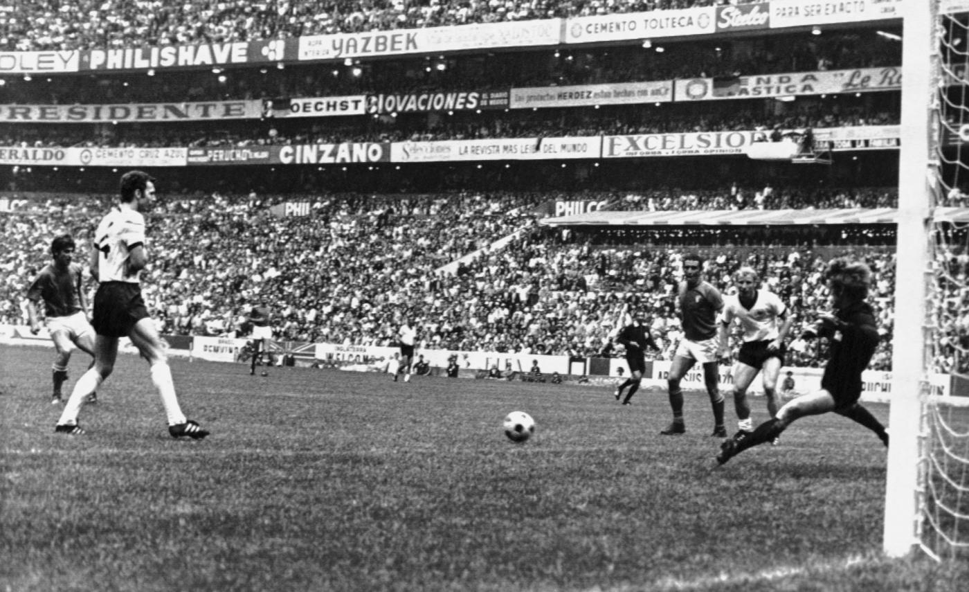 FILE - The June 17, 1970 file photo shows the fourth goal for Italy scored by Gianni Rivera, left, during the Football World Cup semi-fnal between West Germany and Italy in Mexico City, Mexico. From left to right : Rivera, West German Captain Franz Beckenbauer, Italy's Gigi Riva, Germany's Berti Vogts, and German goalkeeper Sepp Maier. Italy defeated West Germany 4-3 after extra time. On Thursday, June 28, 2012 both team face each other again in the second Euro 2012 soccer championship semifinal match. (AP Photo/Foggia)